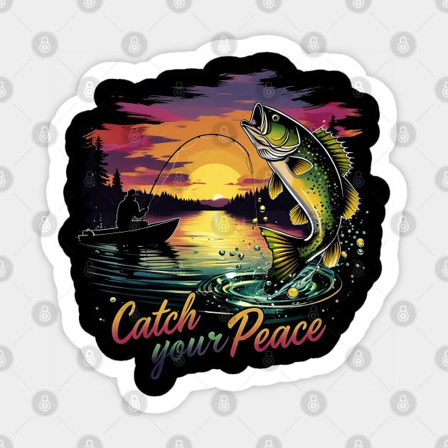 Catch Your Peace - Vibrant Fishing Artwork Sticker by Mara Bun